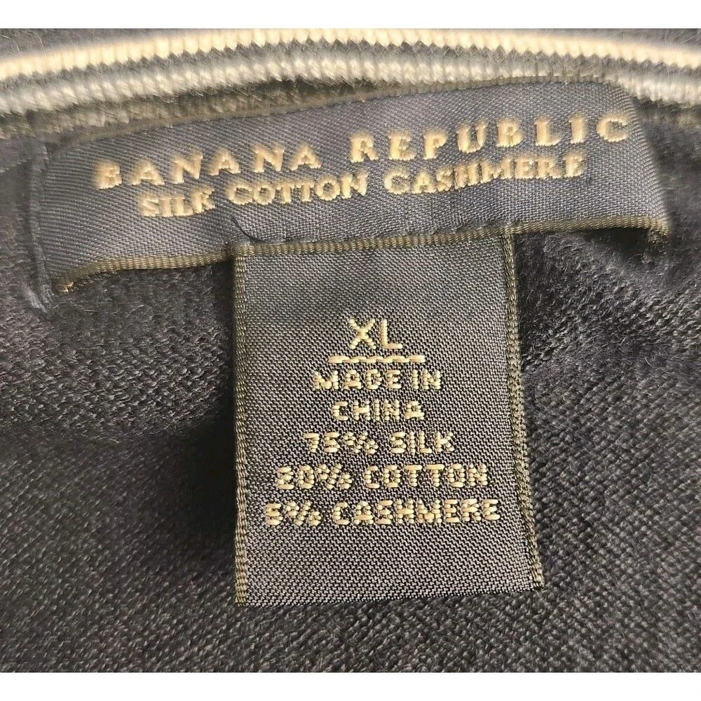 Banana Republic V-Neck Sweater Luxury Blend Silk/Cotton/Cashmere Navy Mens XL